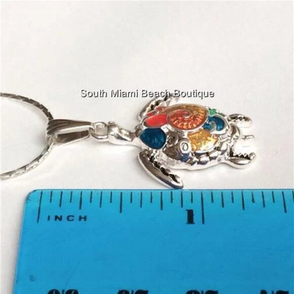 Silver Sea Turtle Necklace 18" Multicolor Colorful Enamel Nautical Island Beach - Picture 7 of 10